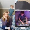 Mother and son before and after in an autism sensory tent