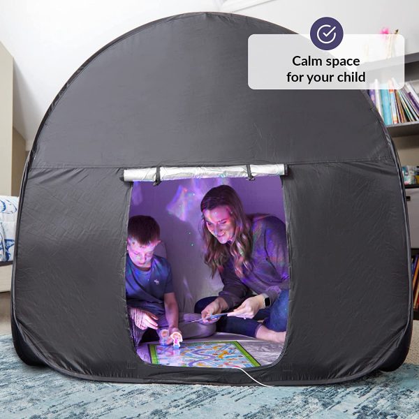 Mother and son in an autism sensory tent
