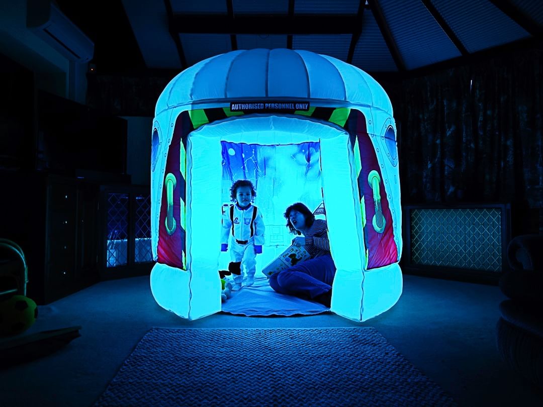mum and child in a sensory tent